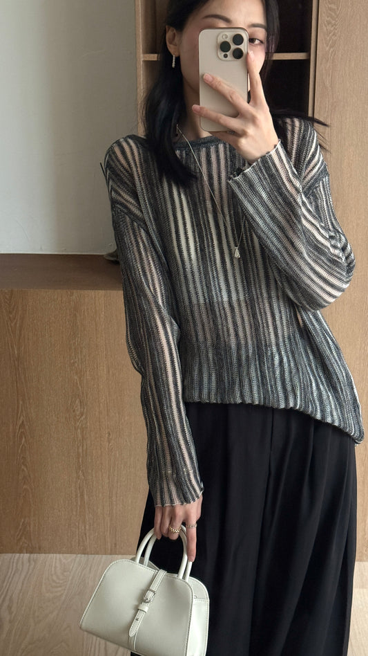 ᴊᴜʟ ꜱᴀʟᴇ ✨ 【連內搭背心】Sheer Striped Knit