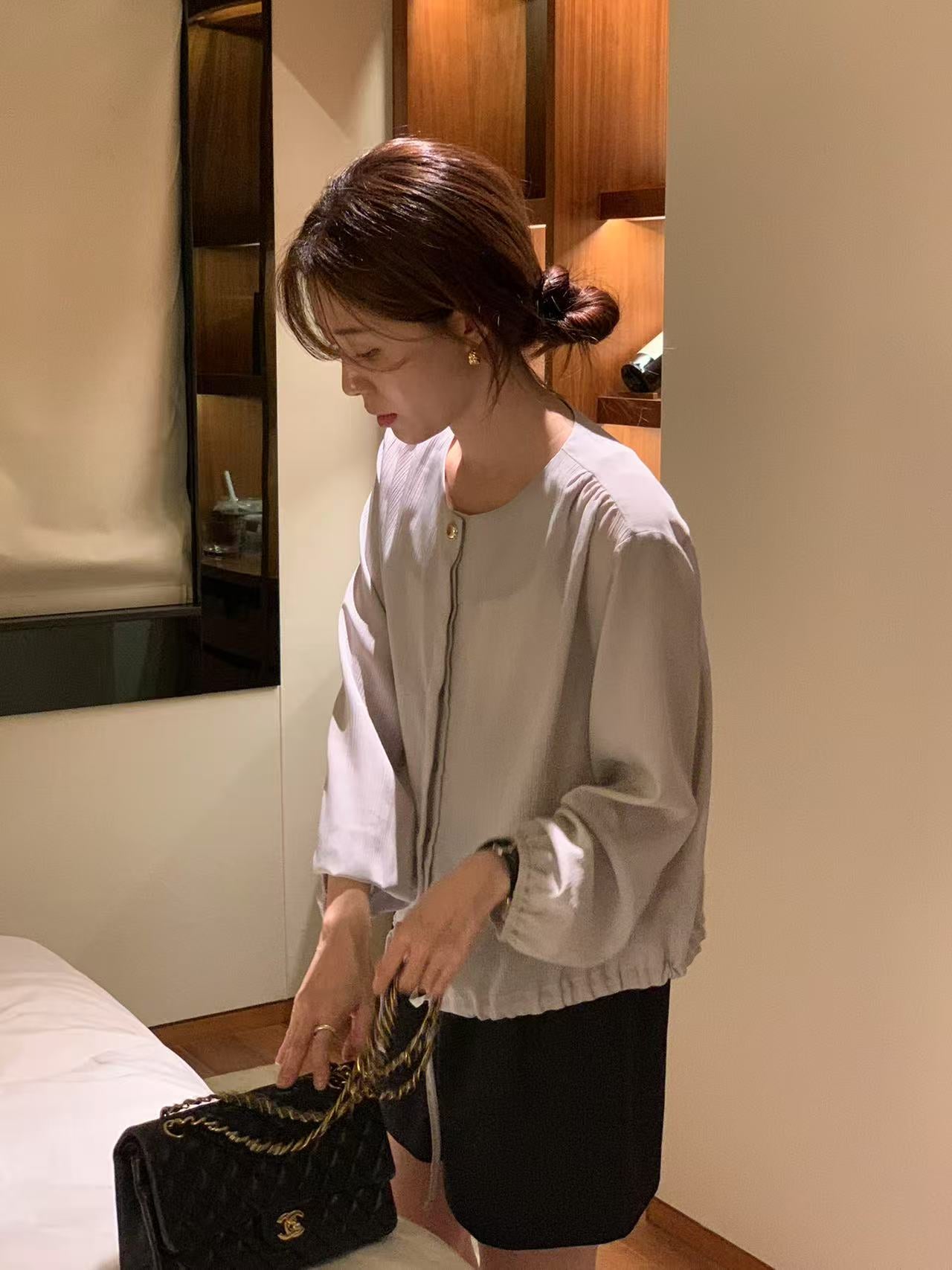 𝐌𝐚𝐫🇰🇷 Gold Button Sheer Blouse ᵇᵉˢᵗ ⁱᵗᵉᵐ