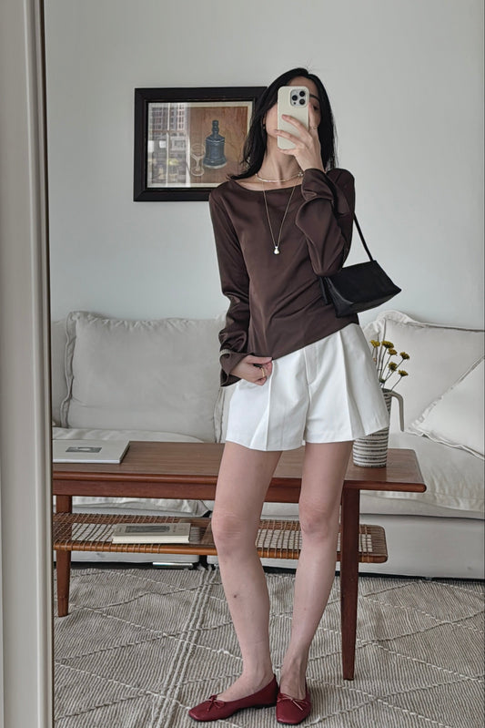 KR 𝐒𝐞𝐩【Office Basics】Satin Boatneck Top