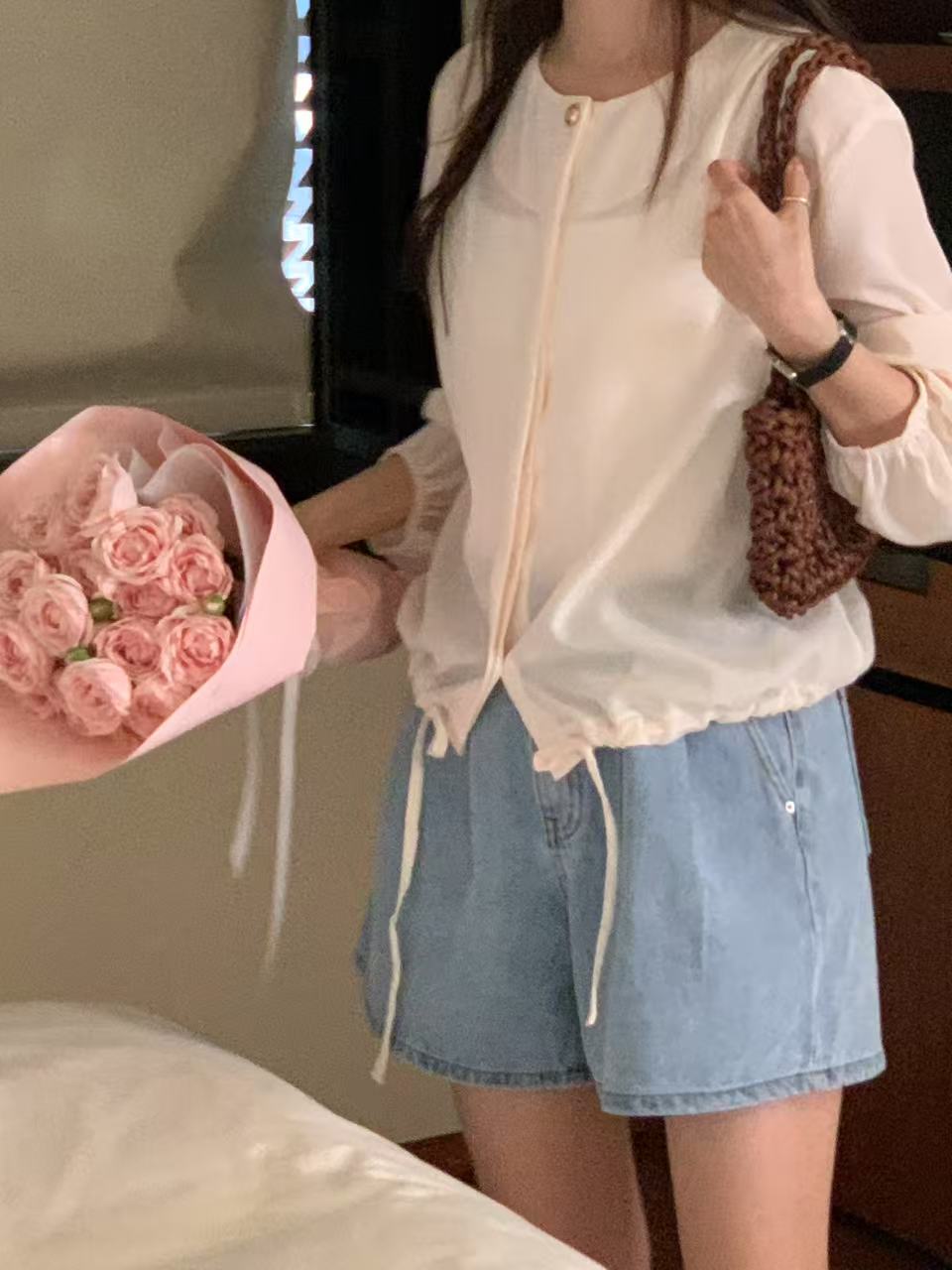 𝐌𝐚𝐫🇰🇷 Gold Button Sheer Blouse ᵇᵉˢᵗ ⁱᵗᵉᵐ