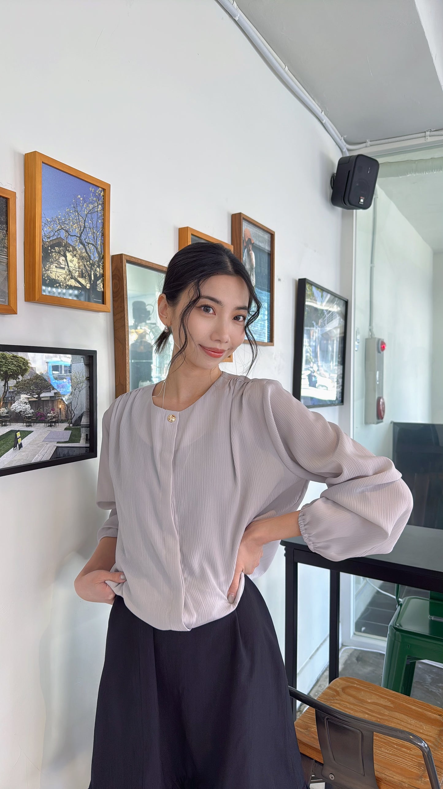 𝐌𝐚𝐫🇰🇷 Gold Button Sheer Blouse ᵇᵉˢᵗ ⁱᵗᵉᵐ