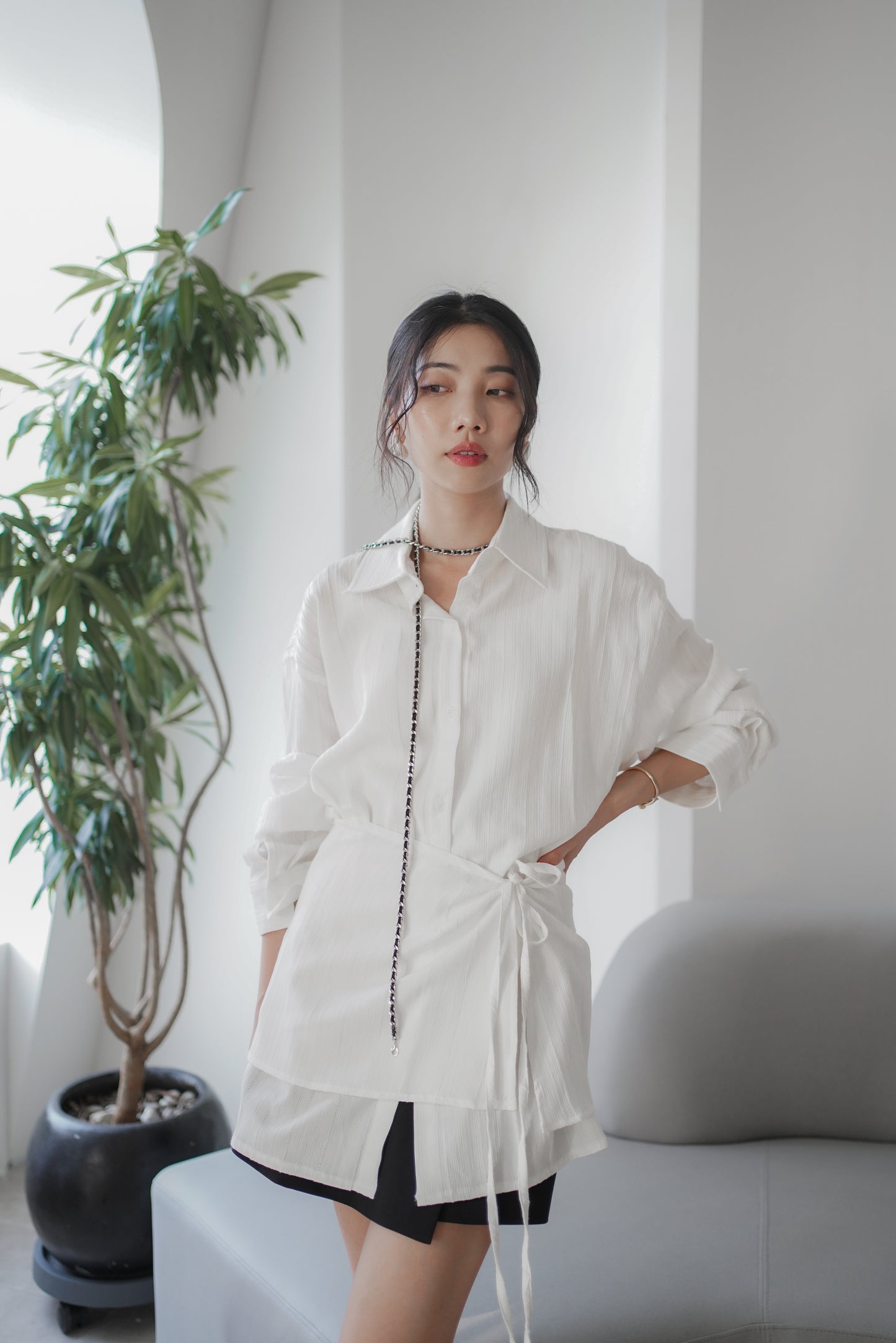 𝐎𝐜𝐭 Layered Wrap Shirt 【免熨自然直!】