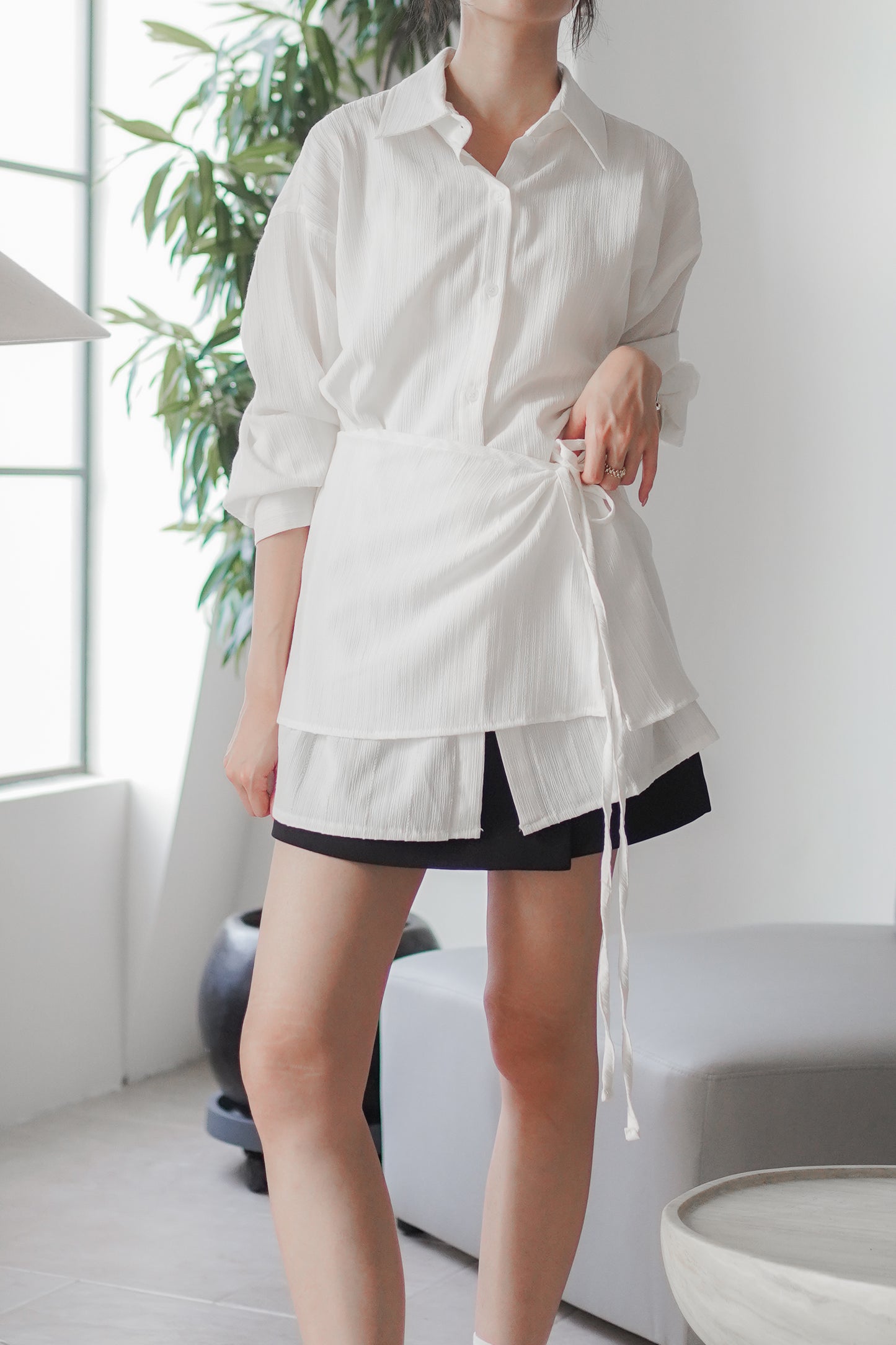 𝐎𝐜𝐭 Layered Wrap Shirt 【免熨自然直!】