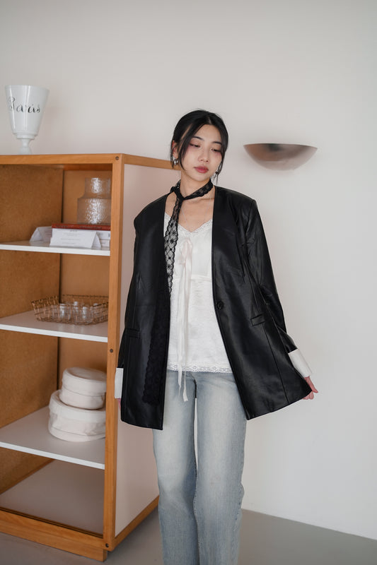 𝐌𝐚𝐫🇰🇷 〖推薦款〗 Faux Leather Urban Blazer