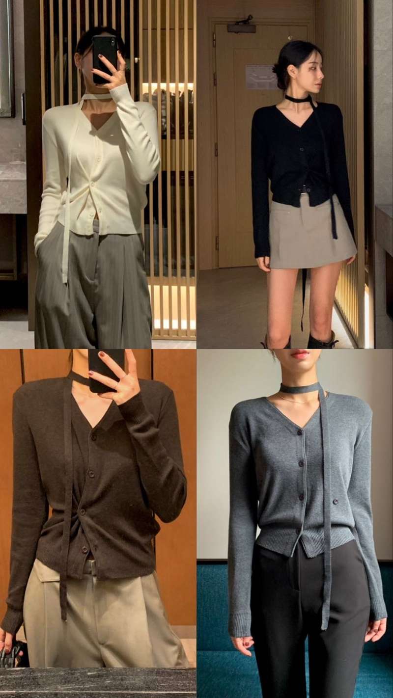 KR 𝐒𝐞𝐩 〖直播新款〗 Tied neck Twist Cardigan