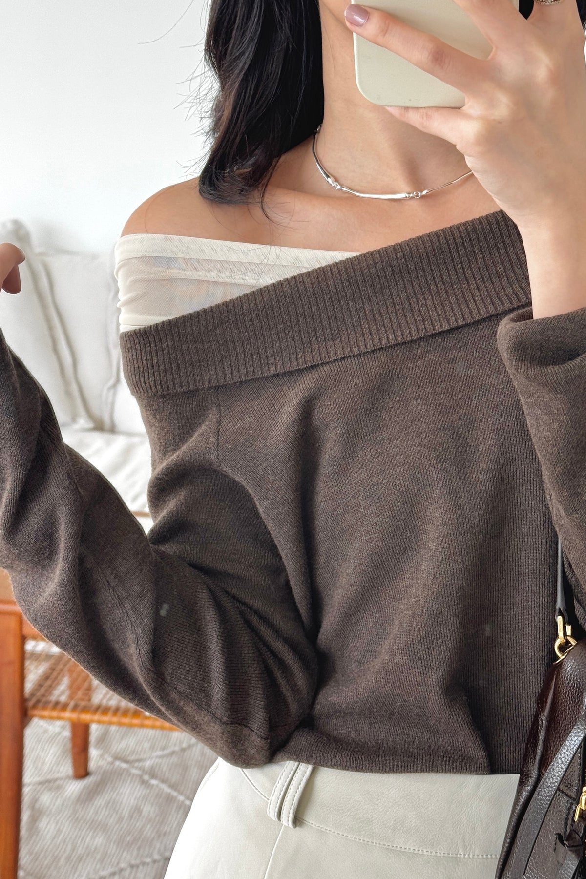 KR 𝐒𝐞𝐩【精緻日常感】Layered Off Shoulder Knit