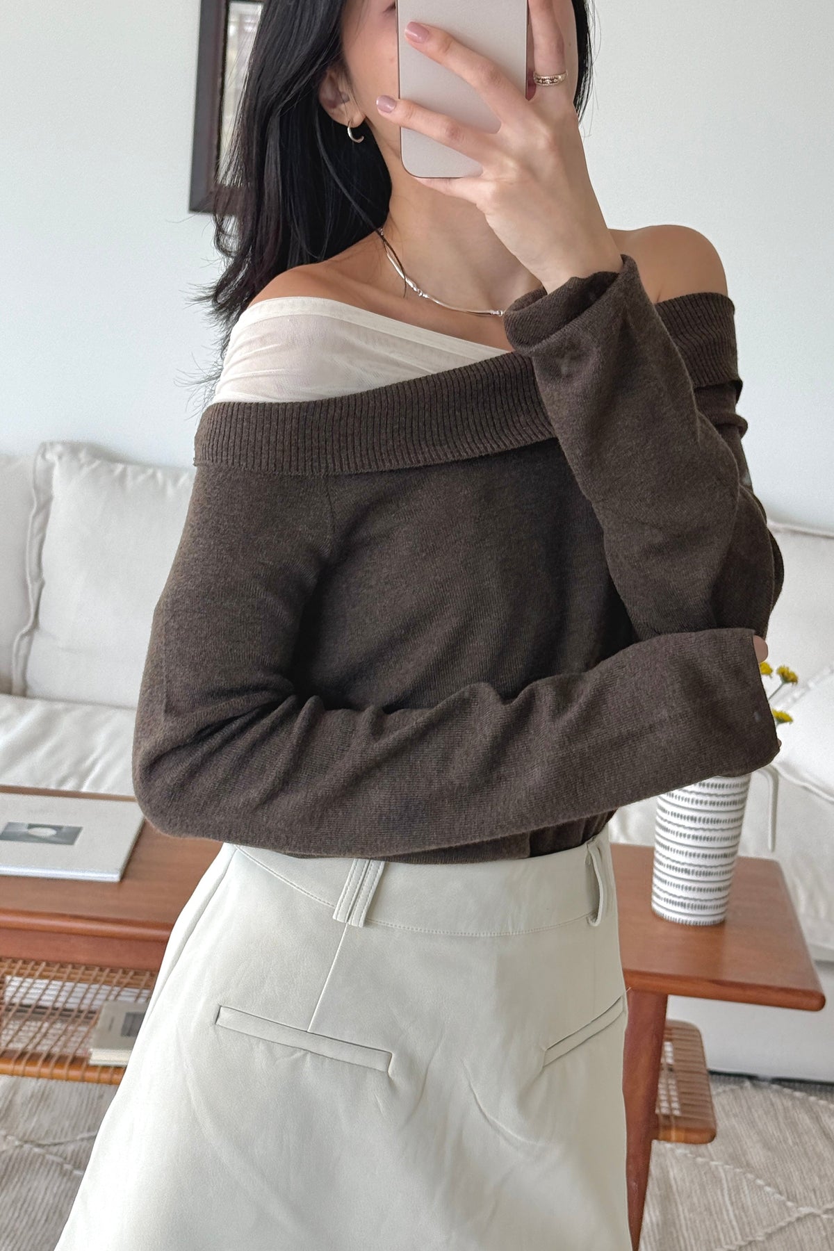 KR 𝐒𝐞𝐩【精緻日常感】Layered Off Shoulder Knit