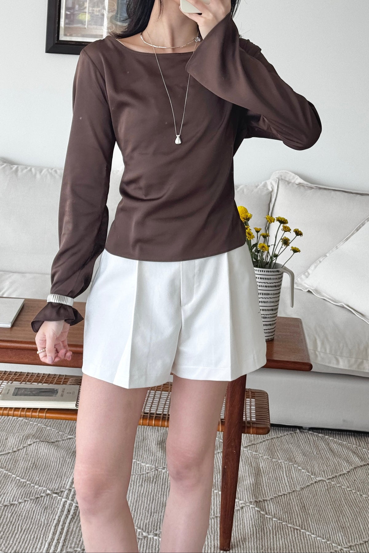 KR 𝐒𝐞𝐩【Office Basics】Satin Boatneck Top