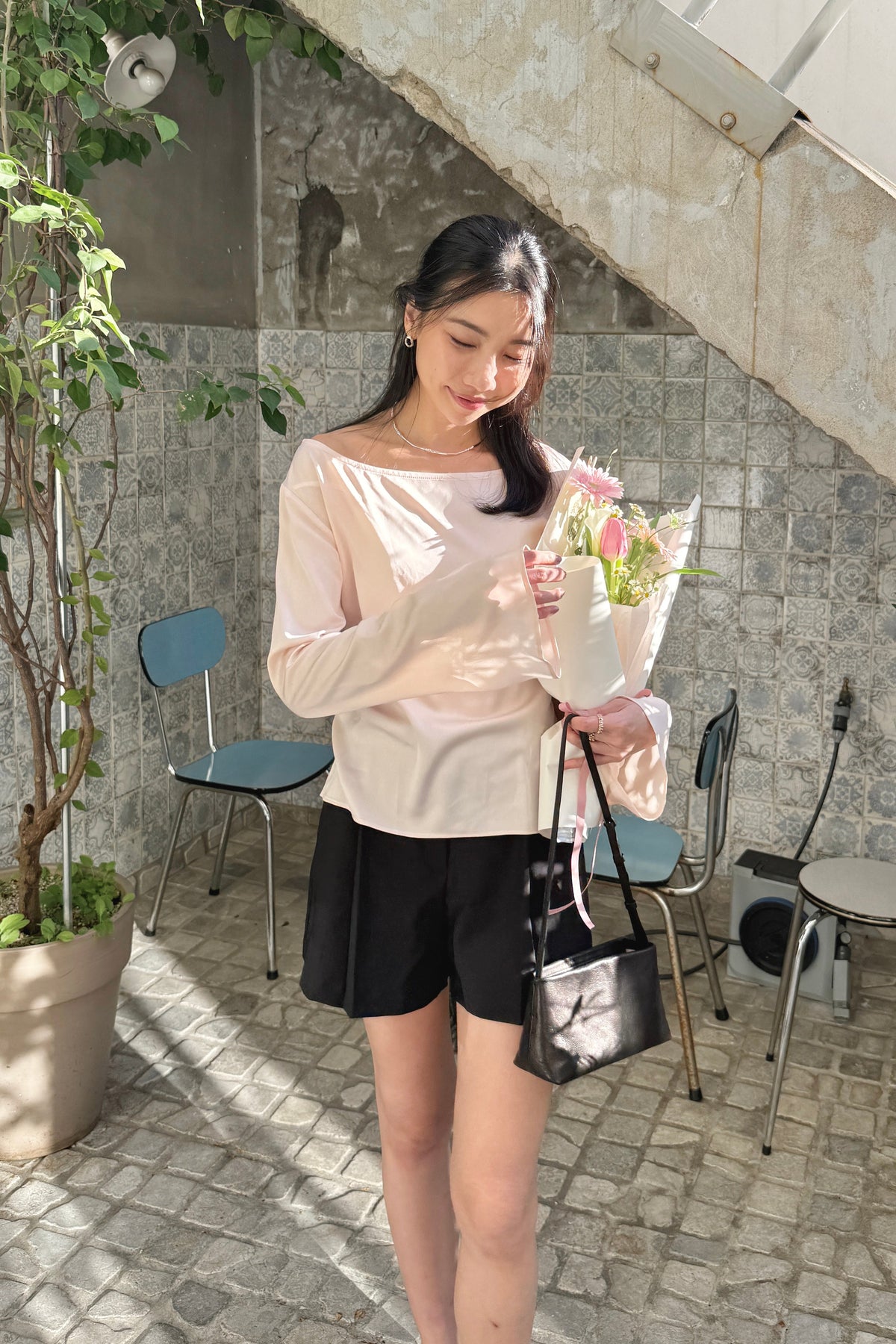 KR 𝐒𝐞𝐩【Office Basics】Satin Boatneck Top
