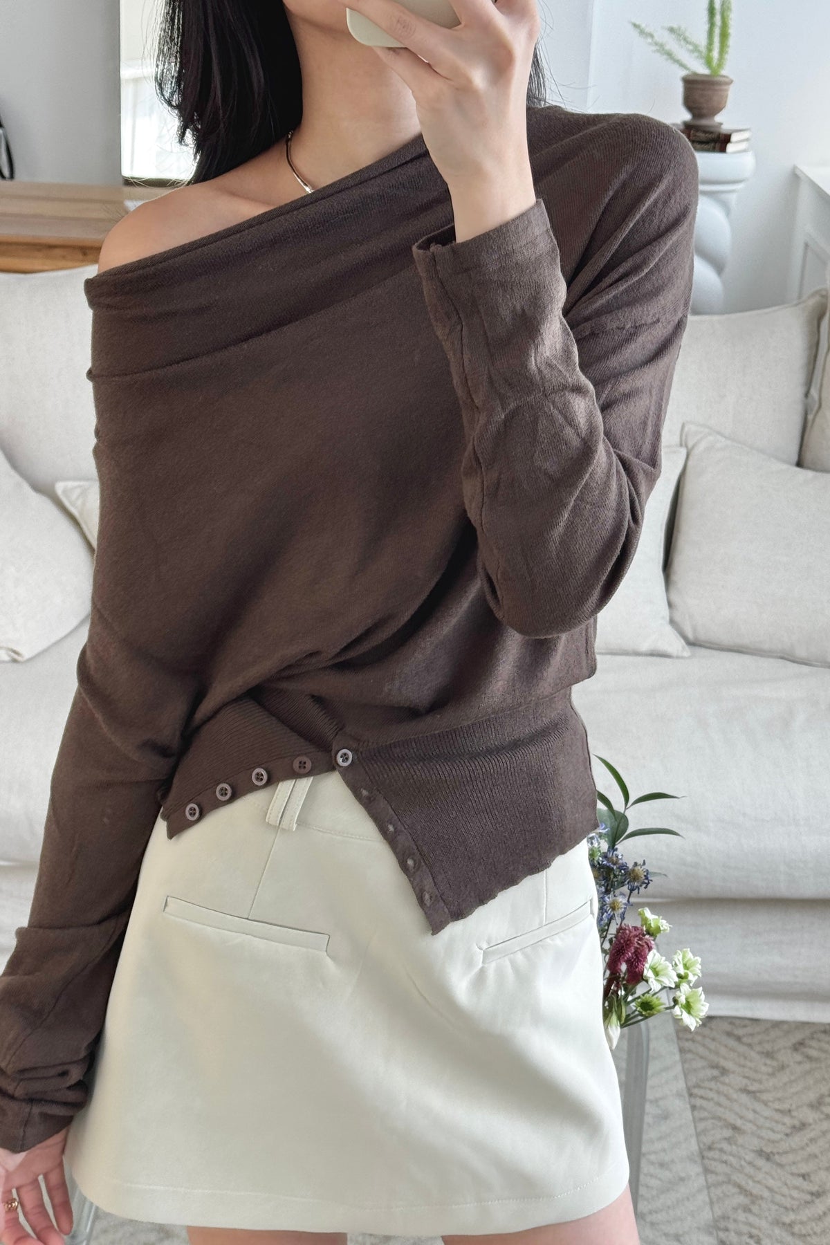 KR 𝐒𝐞𝐩【Feminine Pick】Bare Shoulder Sheer Knit