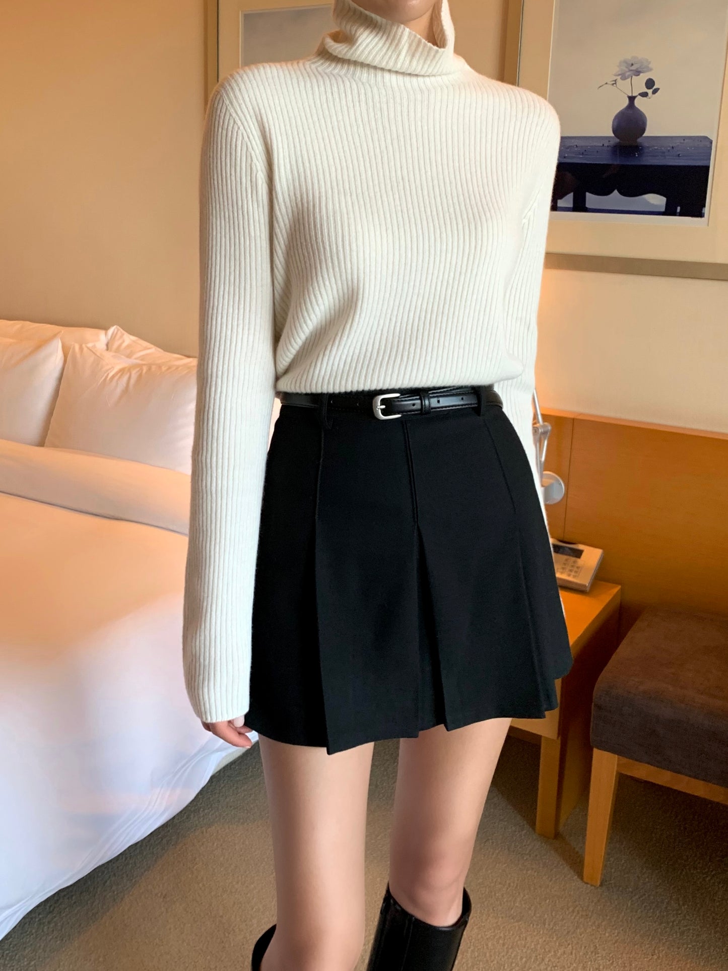 Wool Mini Skort with belt