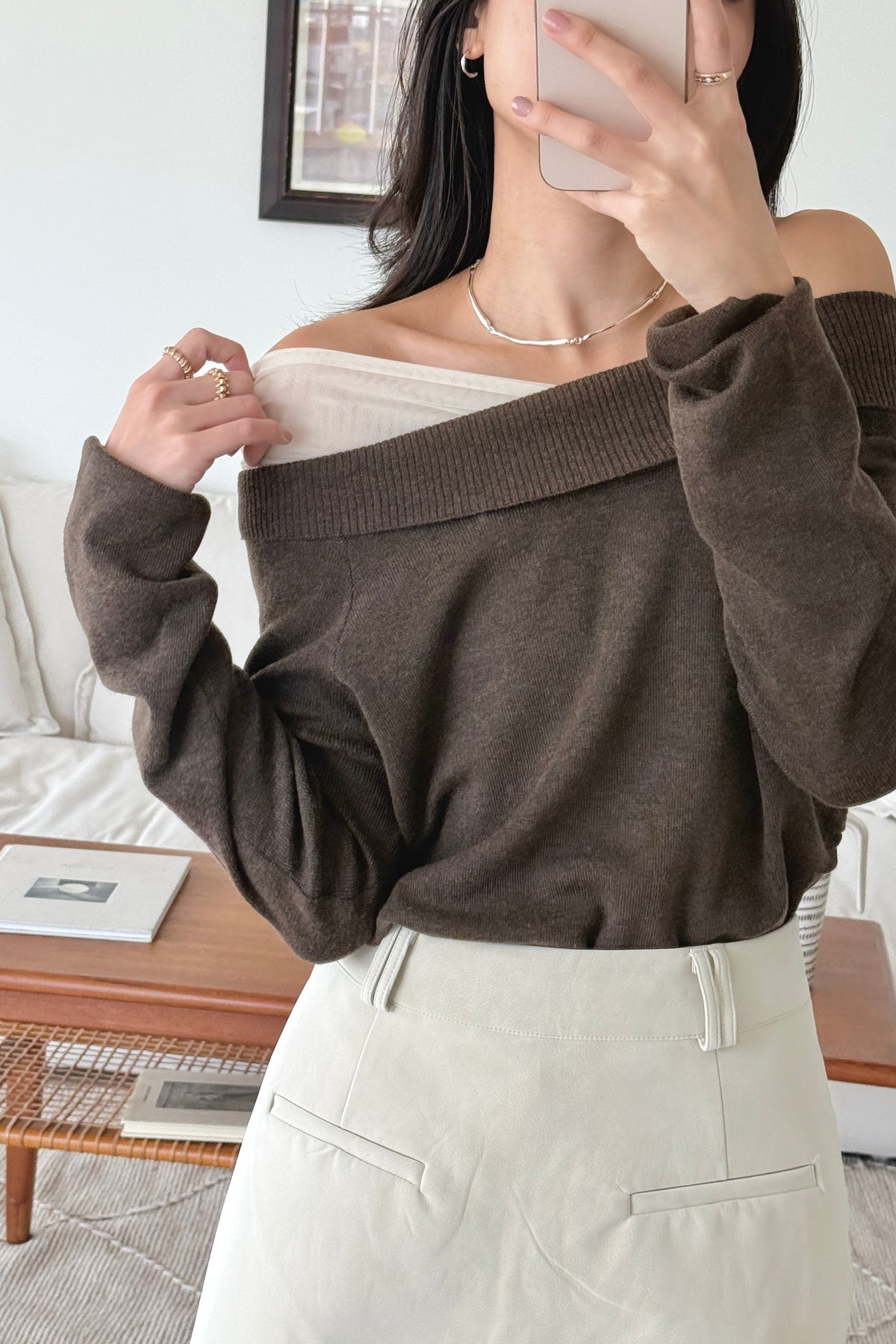KR 𝐒𝐞𝐩【精緻日常感】Layered Off Shoulder Knit