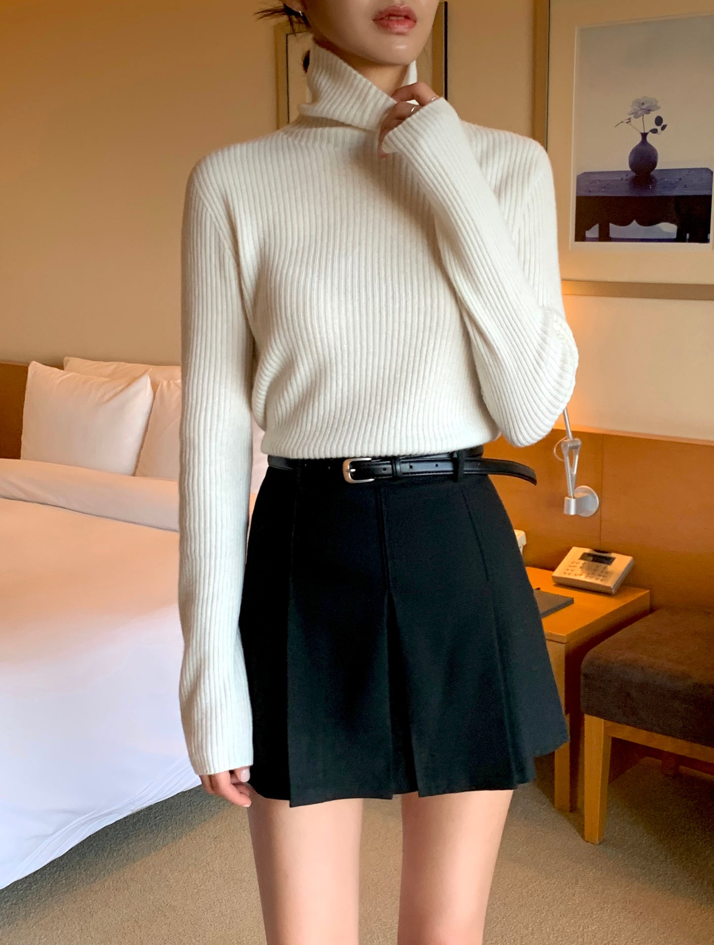 Wool Mini Skort with belt