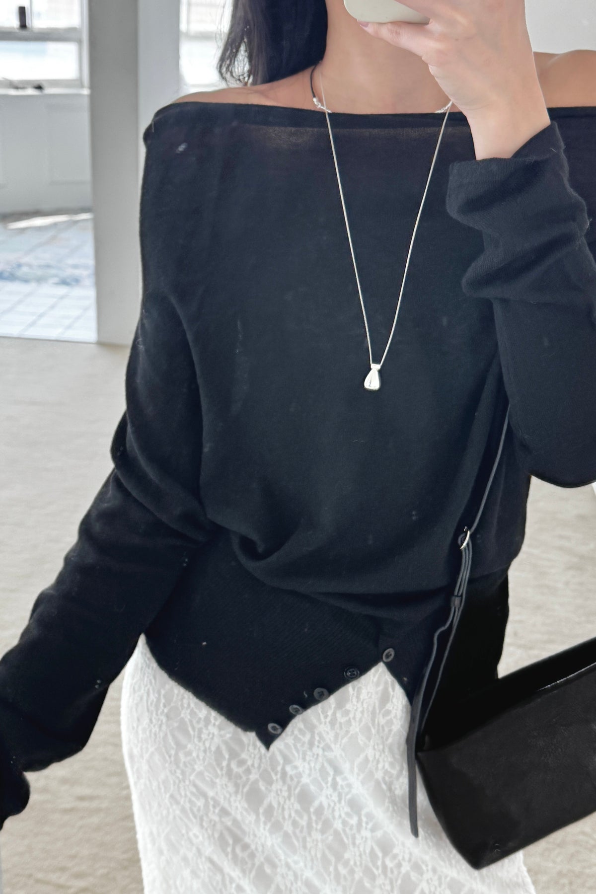 KR 𝐒𝐞𝐩【Feminine Pick】Bare Shoulder Sheer Knit