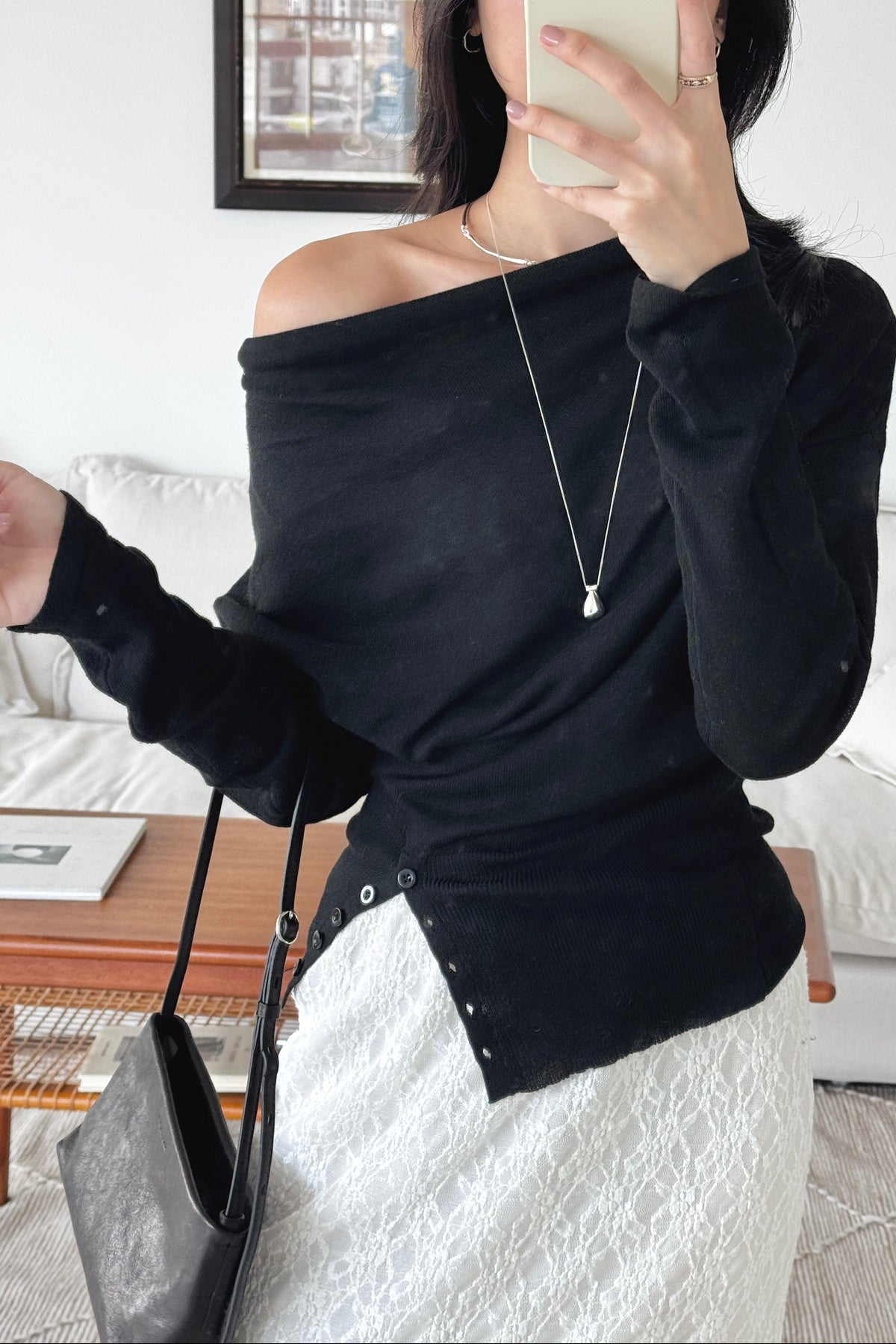 KR 𝐒𝐞𝐩【Feminine Pick】Bare Shoulder Sheer Knit
