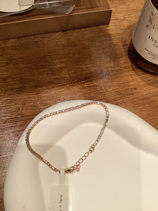 【Lara】Thin Tennis Bracelet Plaqué Or