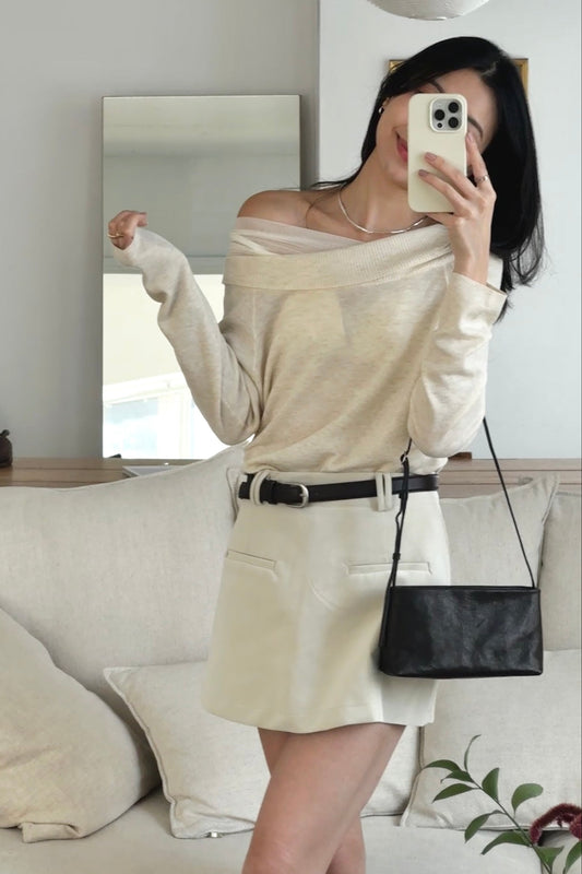 KR 𝐒𝐞𝐩【精緻日常感】Layered Off Shoulder Knit