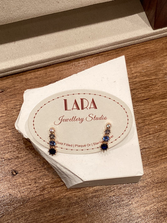 【Lara】Blue Ocean Gradient Zicron Earring Plaqué Or