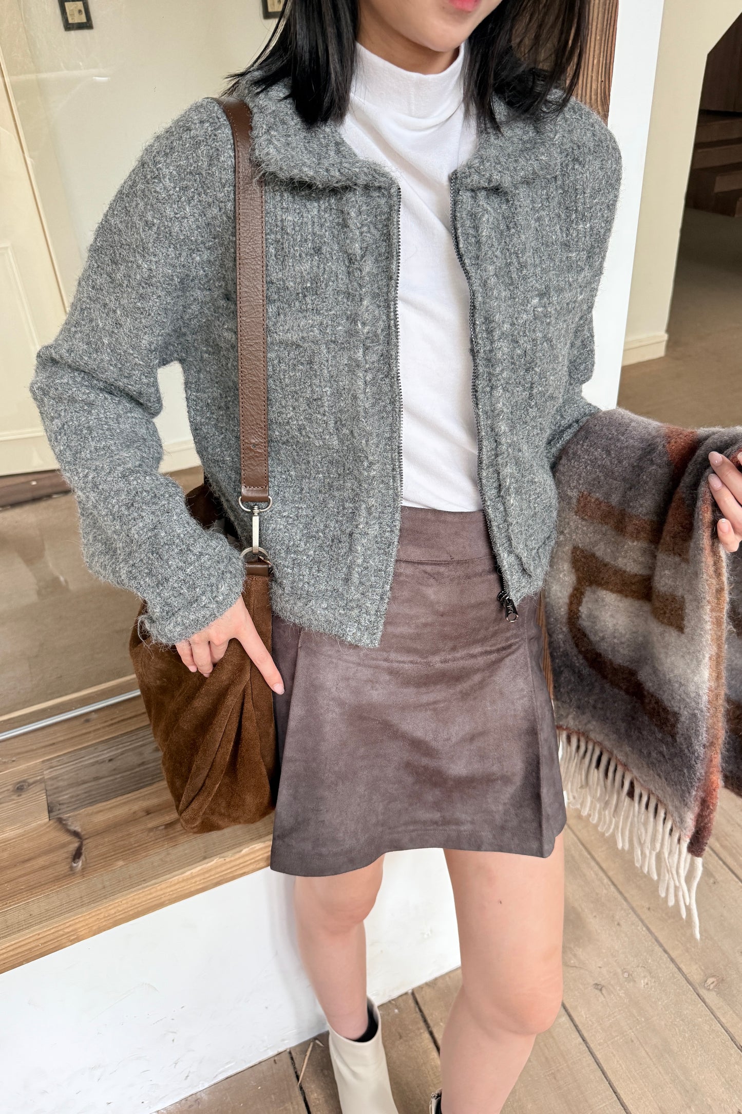 𝐍𝐨𝐯 Textured Cropped Cardigan 【Light-wool】