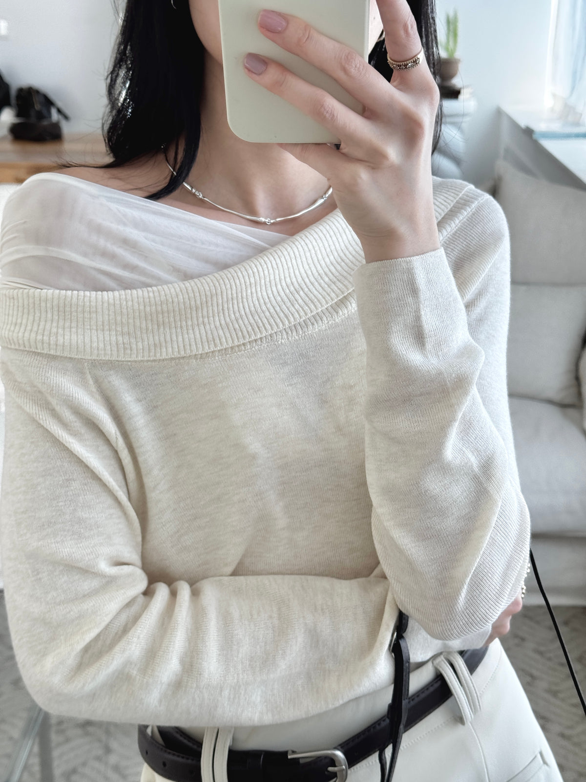 KR 𝐒𝐞𝐩【精緻日常感】Layered Off Shoulder Knit
