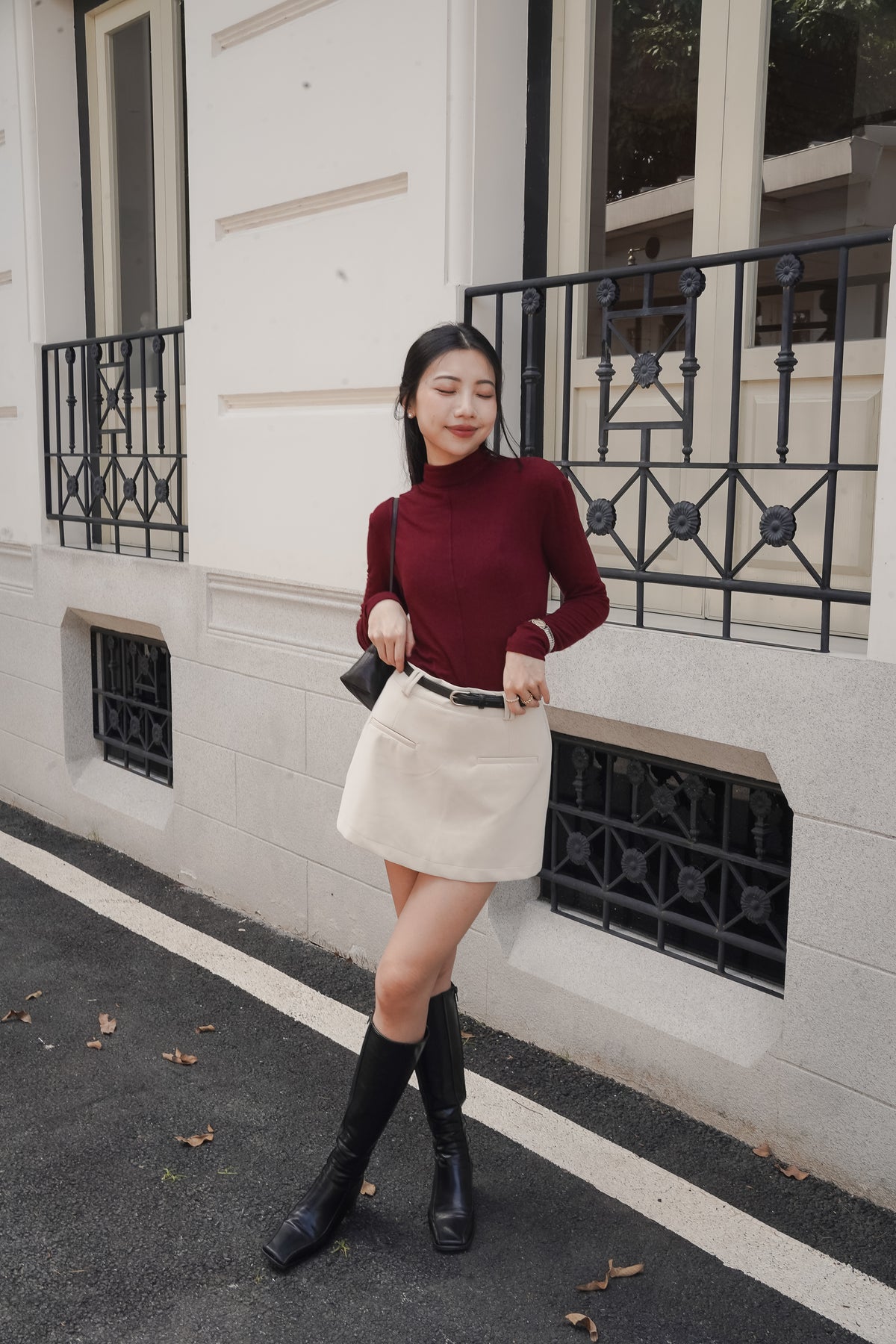 Burgundy Muse High-Neck Top, new version without waist ties