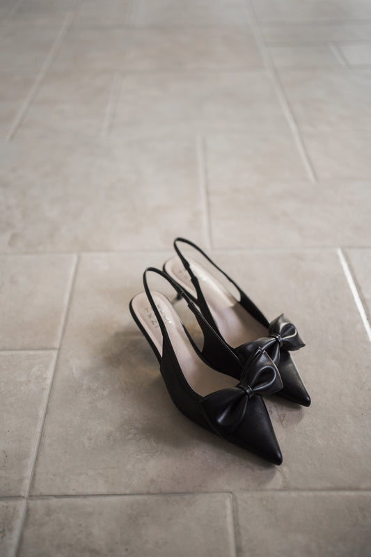 Kedi Matte Ribbon Heels - Black