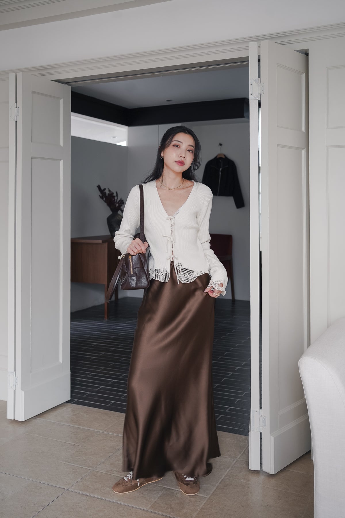 Lace-Trim Tie-Front Knit Top — Ivory