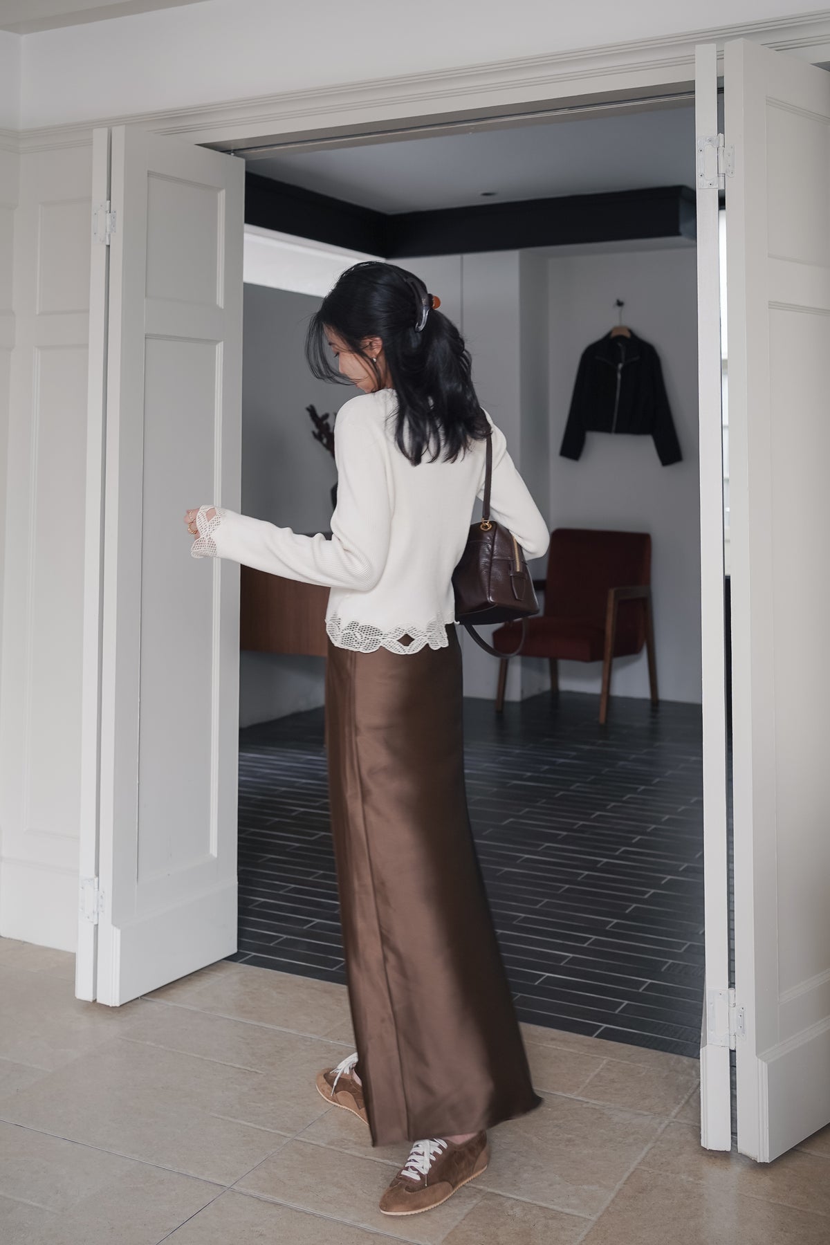 Lace-Trim Tie-Front Knit Top — Ivory