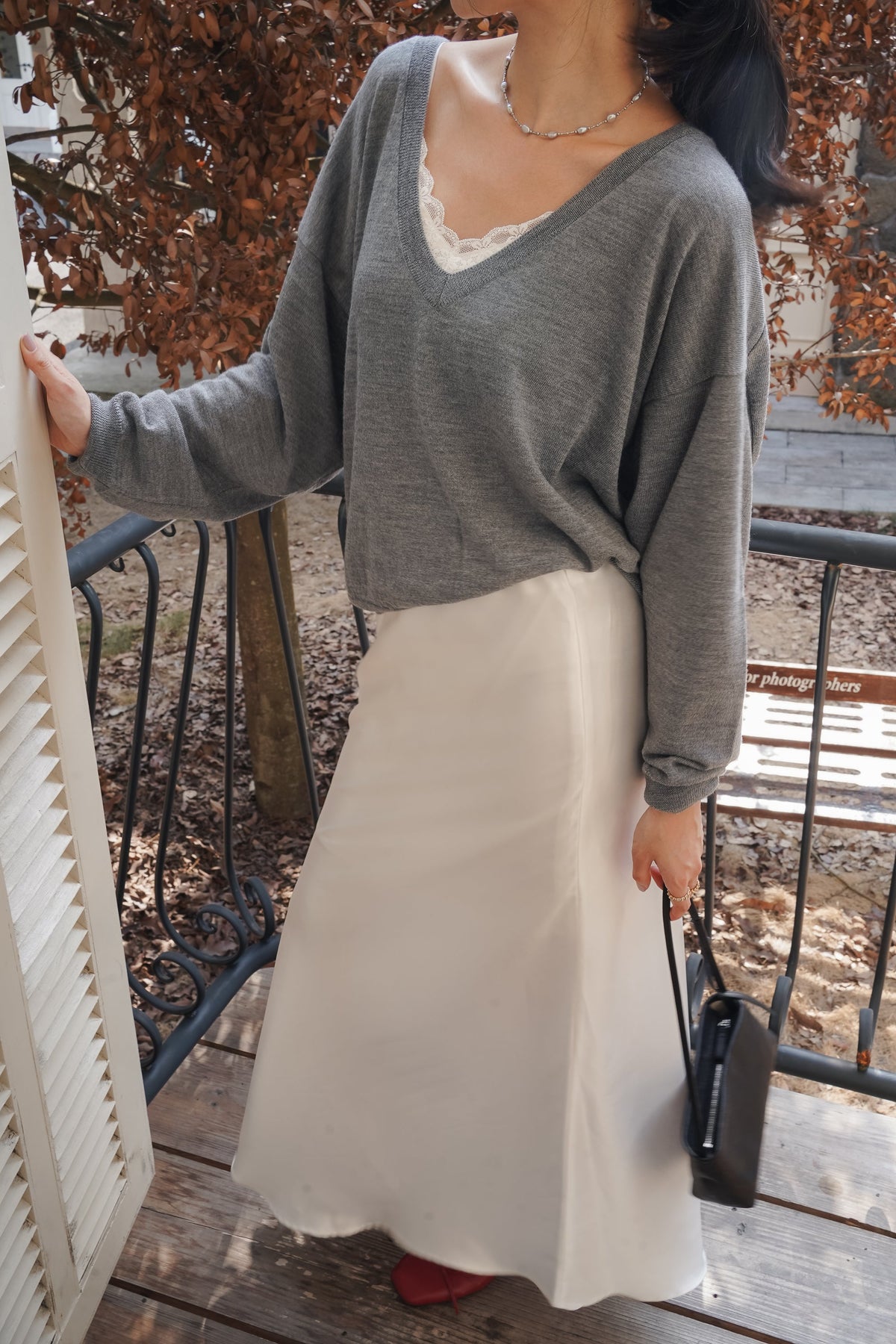 Fluid Satin Midi Skirt — Ivory