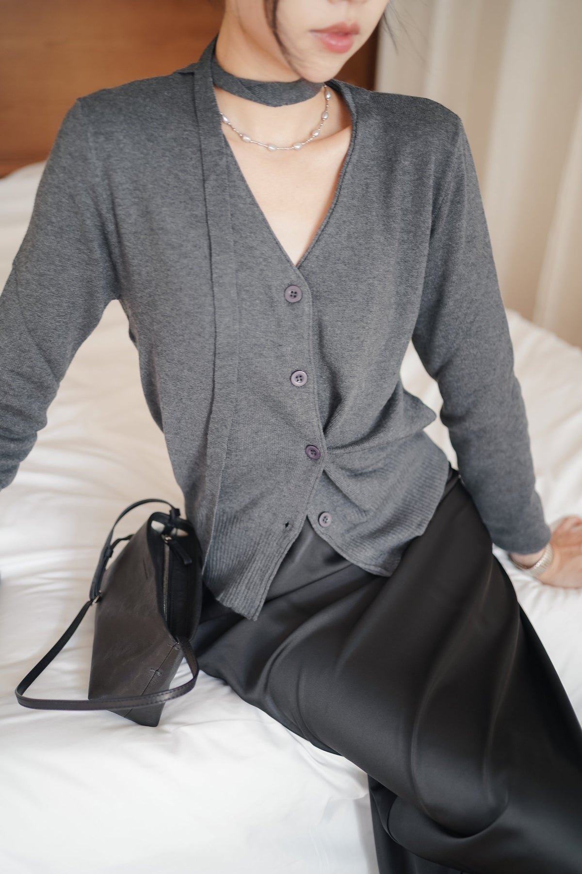 Fluid Satin Midi Skirt — Black