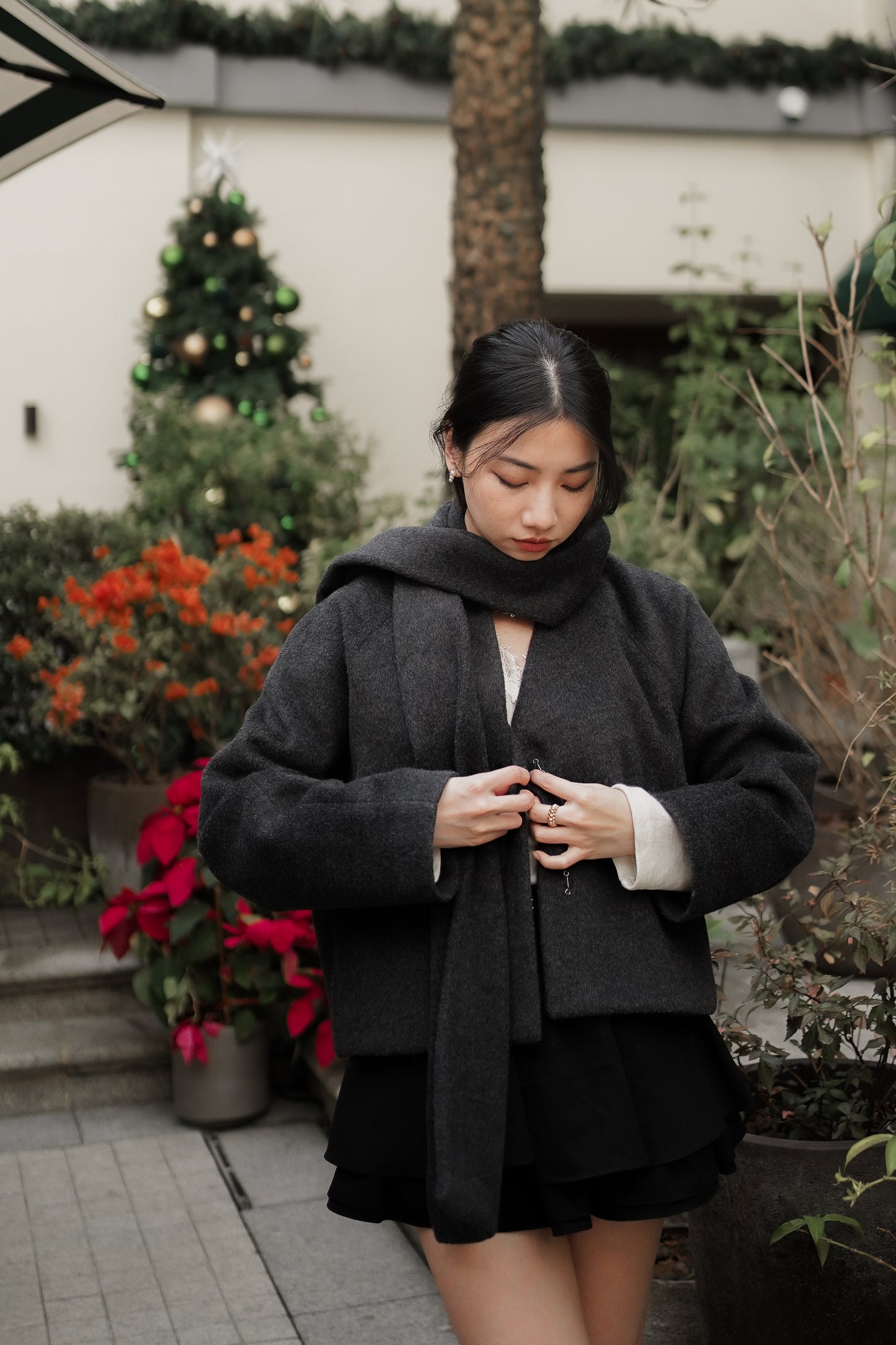 𝐃𝐞𝐜 【Kedi Made】Atelier Wool Coat & Scarf Set 〖法式極簡短外套〗