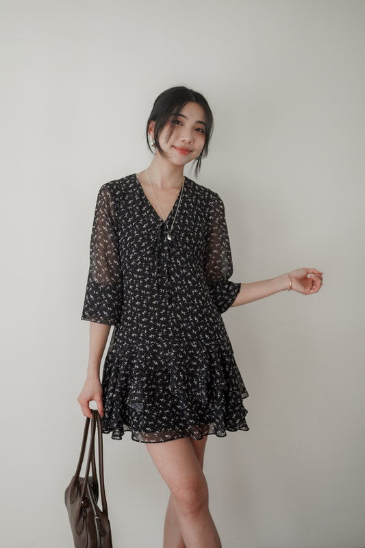 𝐀𝐩𝐫 〖法式感〗 Noir Fleur Dress