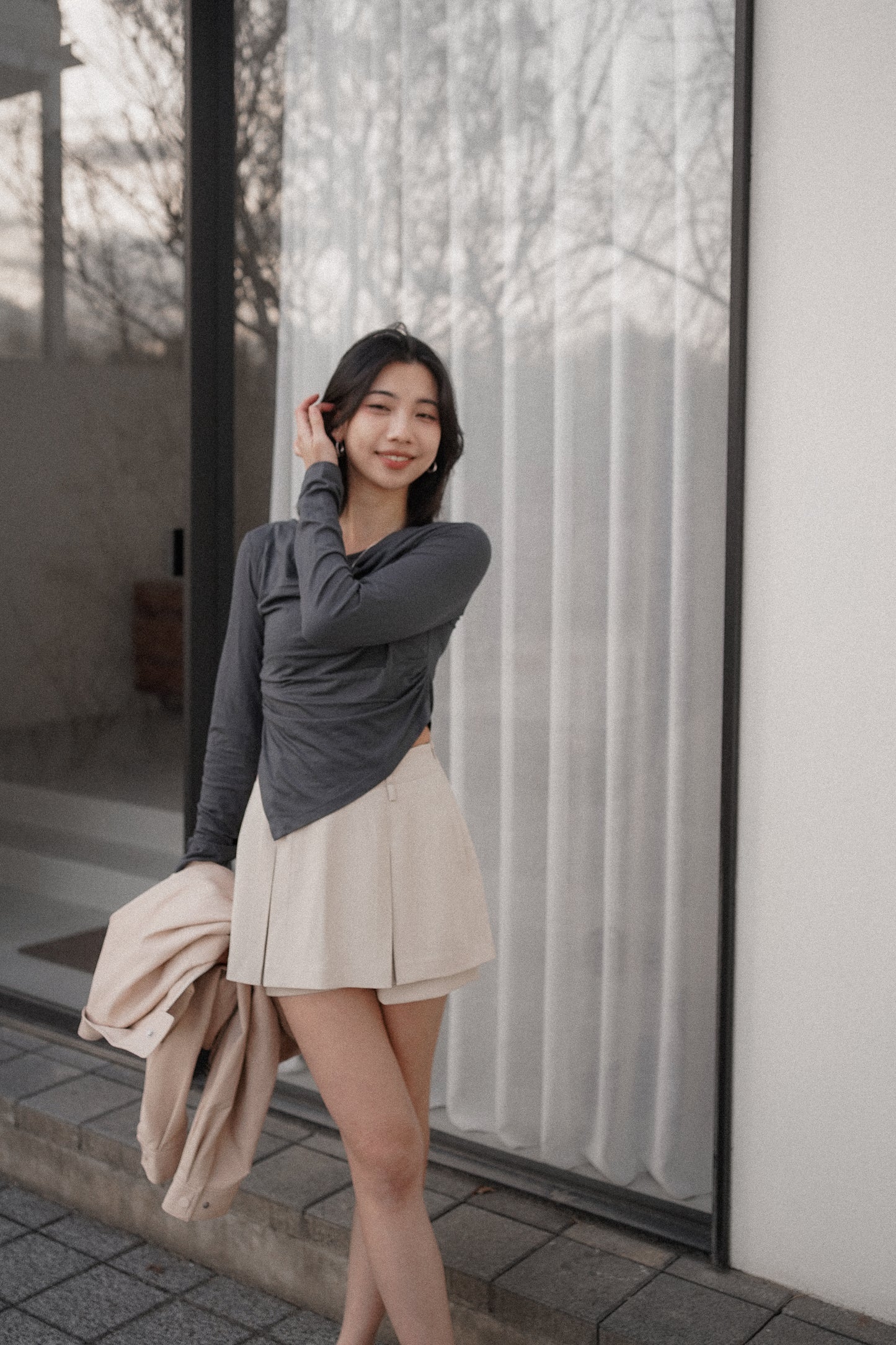 𝐌𝐚𝐫🇰🇷 〖小性感修身〗 Asym Line Modal Crop Top