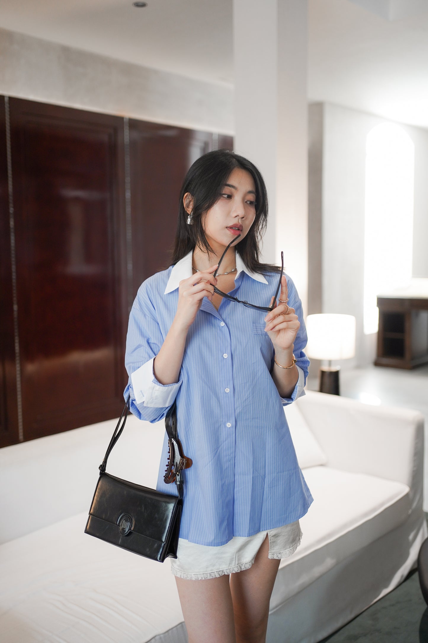 〖Kedi Best〗 Stripe Shirt & Lace Bra Top Combo Set〖原價：$870〗