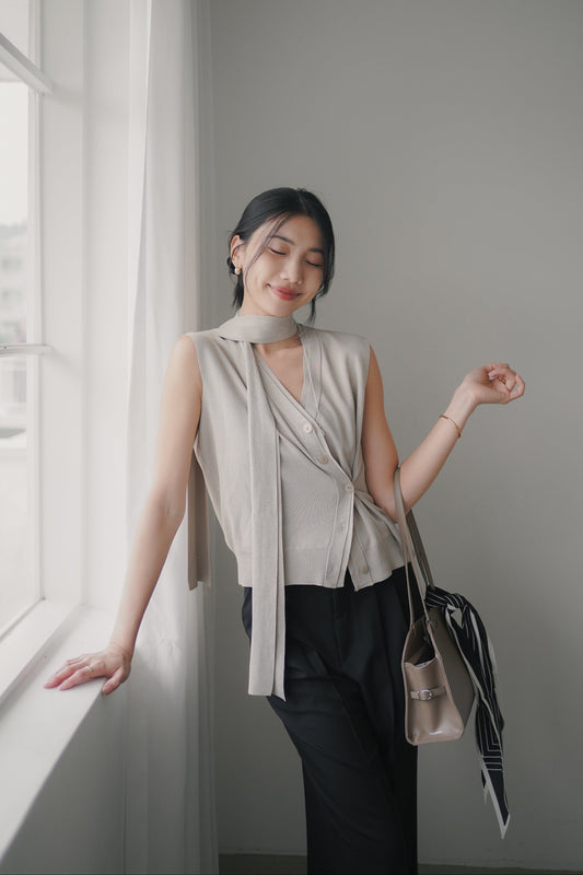 𝐌𝐚𝐲 〖Office Pick | 免熨〗Drape Scarf Twist Vestᵇᵉˢᵗ ⁱᵗᵉᵐ