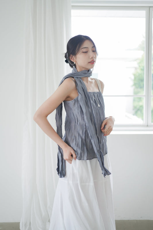 𝐌𝐚𝐲〖高級感立體壓褶〗Fluid Crinkle Scarf Top