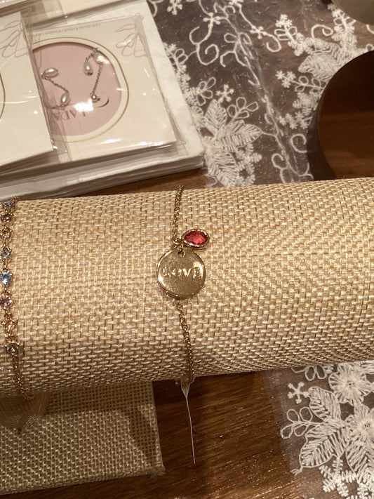 【Lara】Cherry-Red Love Tag Bracelet Plaqué Or
