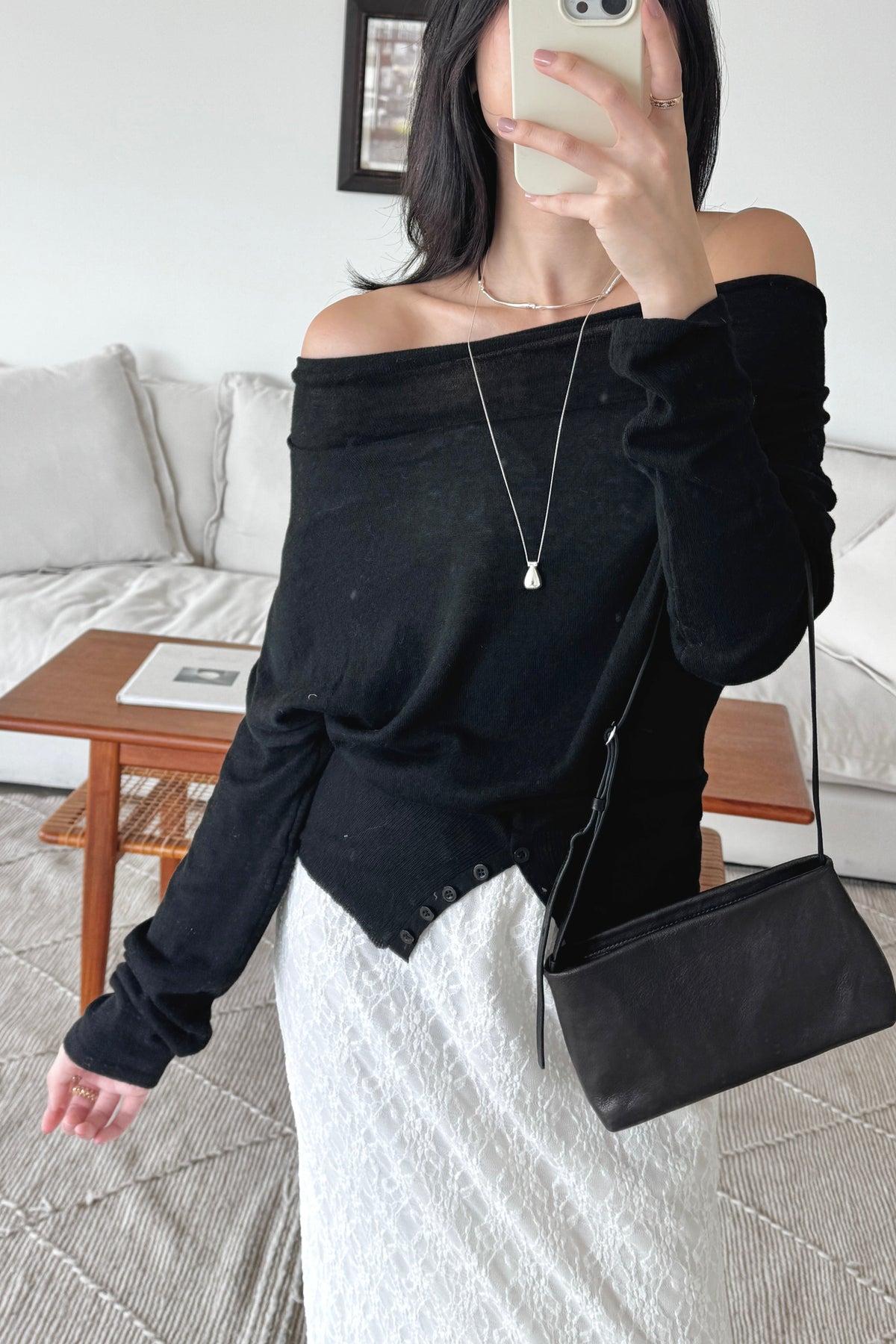 KR 𝐒𝐞𝐩【Feminine Pick】Bare Shoulder Sheer Knit