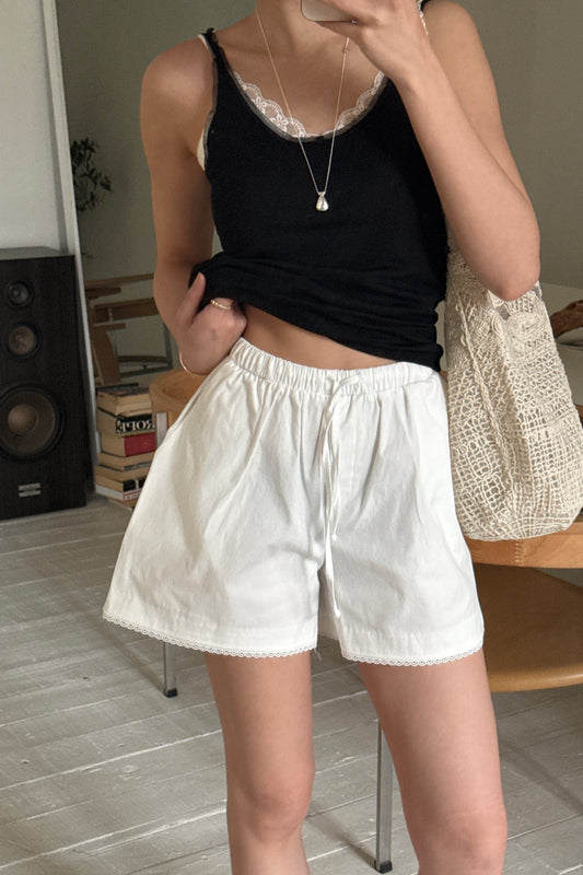 𝐌𝐚𝐲〖慵懶度假感〗Lace-Trim Casual Cotton Shorts