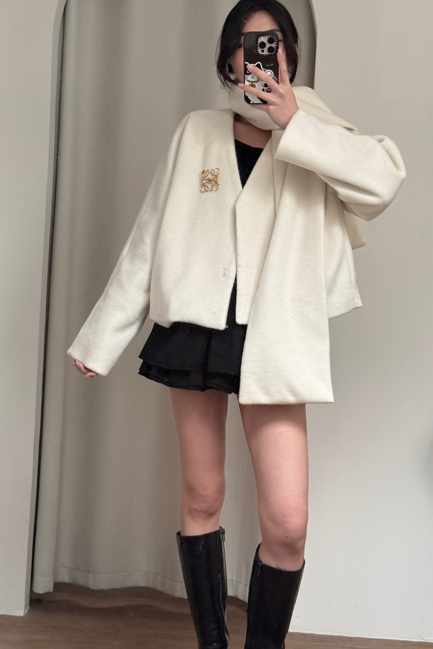 𝐃𝐞𝐜 【Kedi Made】Atelier Wool Coat & Scarf Set 〖法式極簡短外套〗