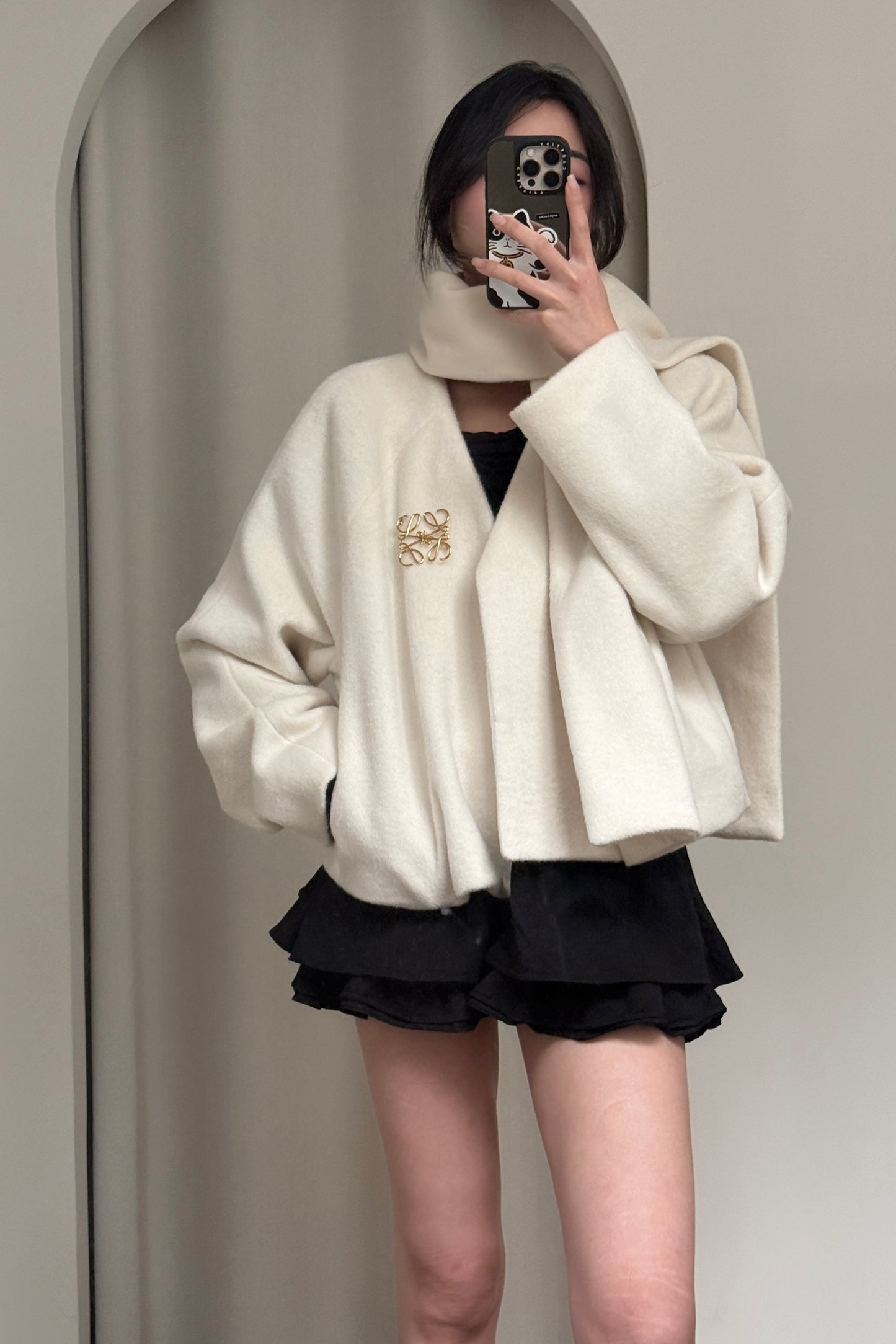 𝐃𝐞𝐜 【Kedi Made】Atelier Wool Coat & Scarf Set 〖法式極簡短外套〗