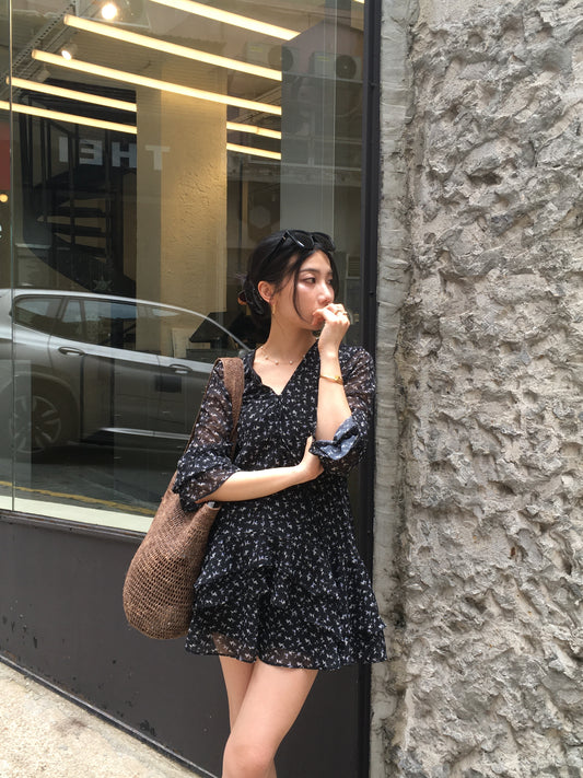 𝐀𝐩𝐫 〖法式感〗 Noir Fleur Dress