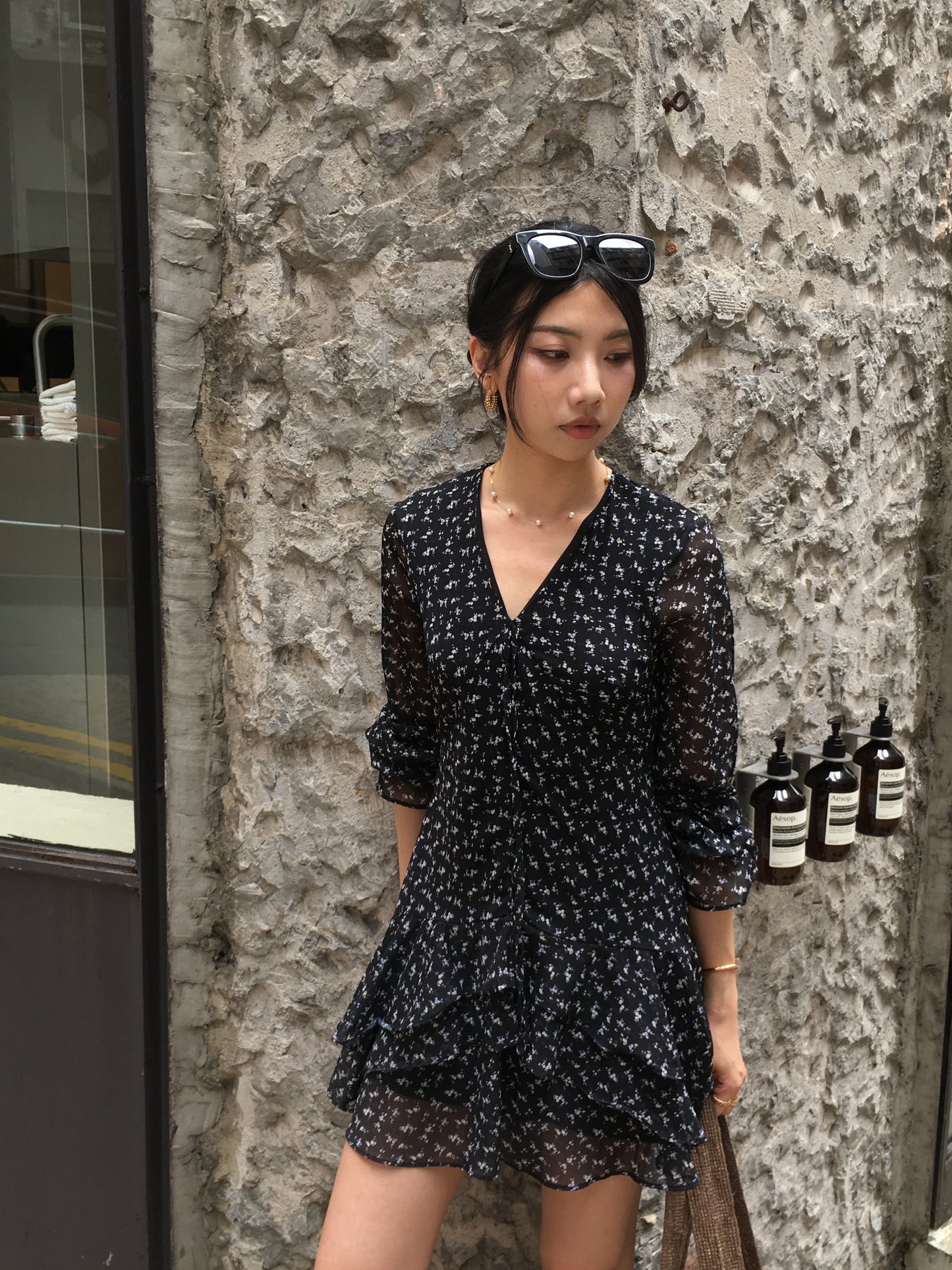 𝐀𝐩𝐫 〖法式感〗 Noir Fleur Dress