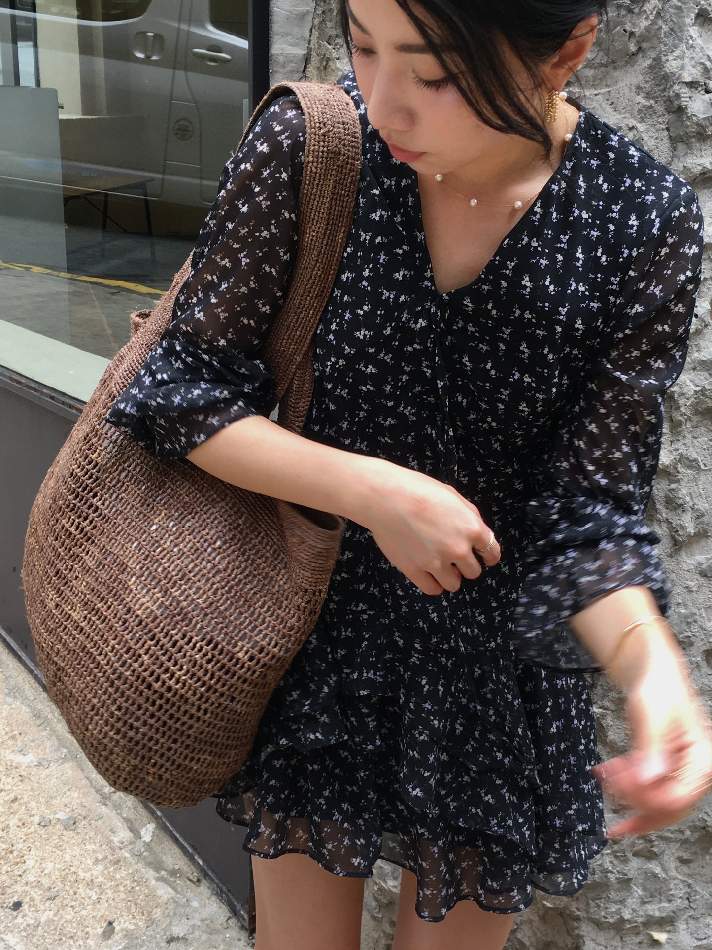 𝐀𝐩𝐫 〖法式感〗 Noir Fleur Dress