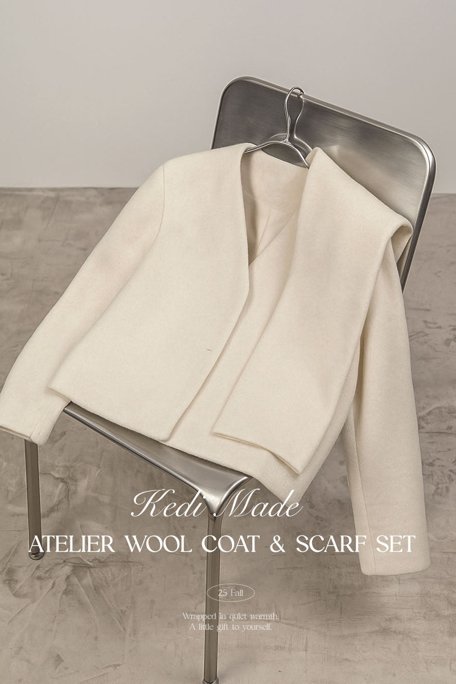 𝐃𝐞𝐜 【Kedi Made】Atelier Wool Coat & Scarf Set 〖法式極簡短外套〗